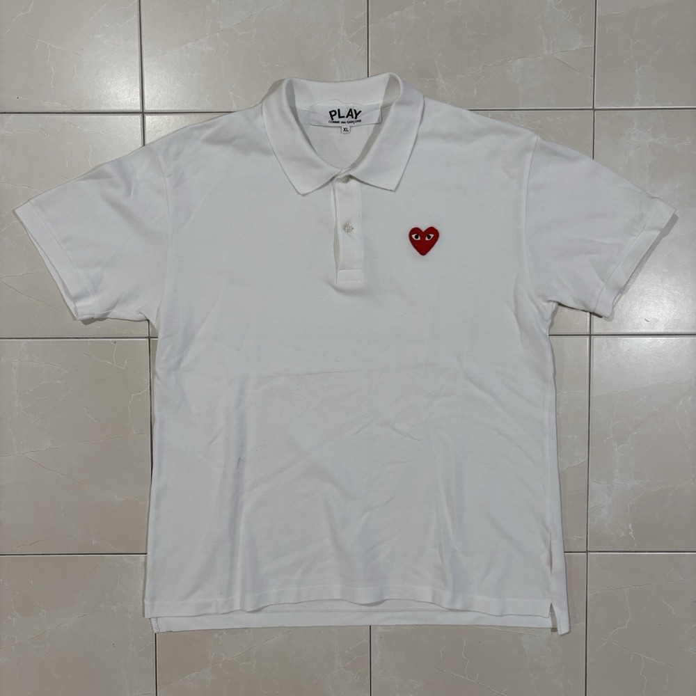 Commes De Garcons Polo Shirt Heart Logo White Short Sleeve Men's XL